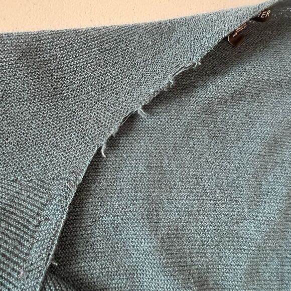 Eileen Fisher Long Line Cardigan Merino Wool Open Front Green Size Medium Mesh - Picture 6 of 11